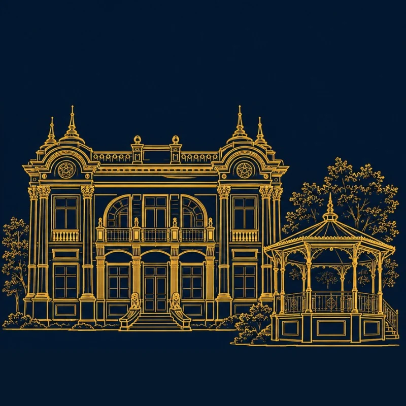 Ilustração do edifício histórico e coreto